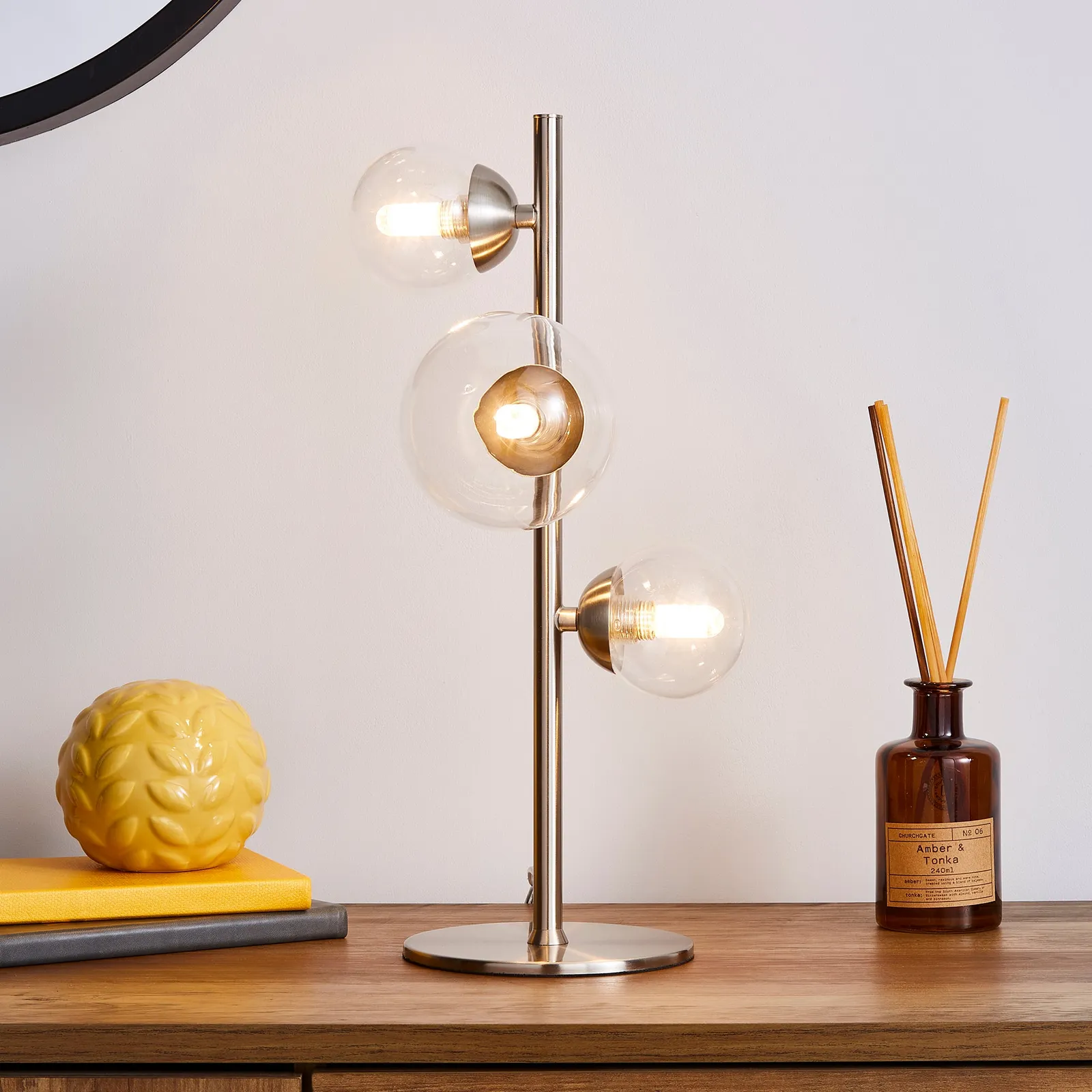 Tarsia Glass Table Lamp Satin Nickel Silver