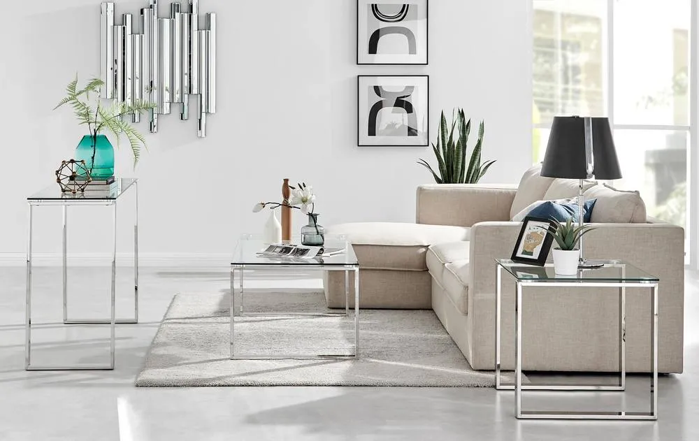 FurnitureboxUK Miami Chrome Metal & Glass Console Coffee End Side Table Set in Silver 2