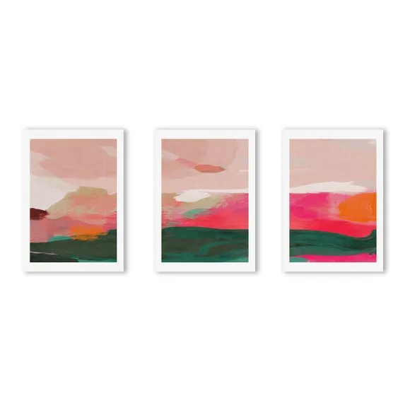 Set of 3 East End Prints Green & Pink Abstract Gallery Wall Framed Prints 2