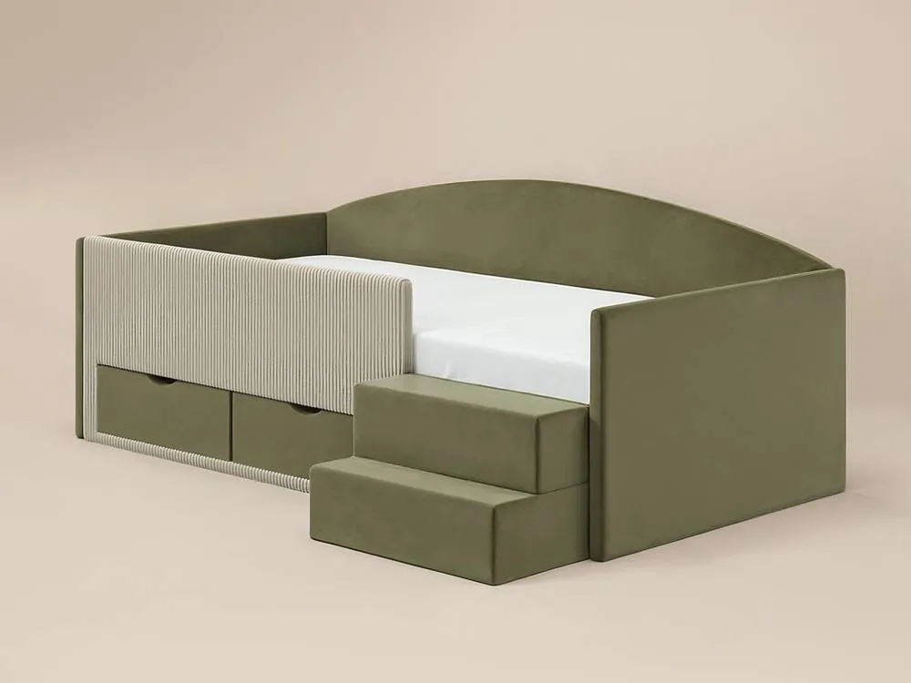 Flair Elisa Velvet Storage Low Sleeper Bed with Beige Cord in Green 5