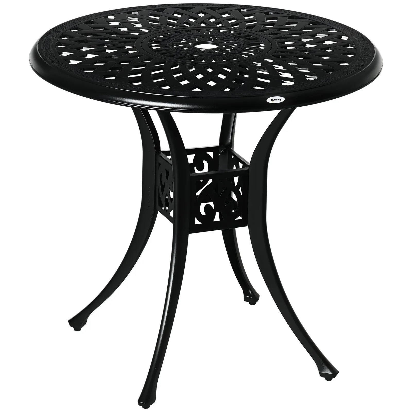 OUTSUNNY 78cm Round Garden Dining Table Only with Parasol Hole Cast Aluminium in Black 2