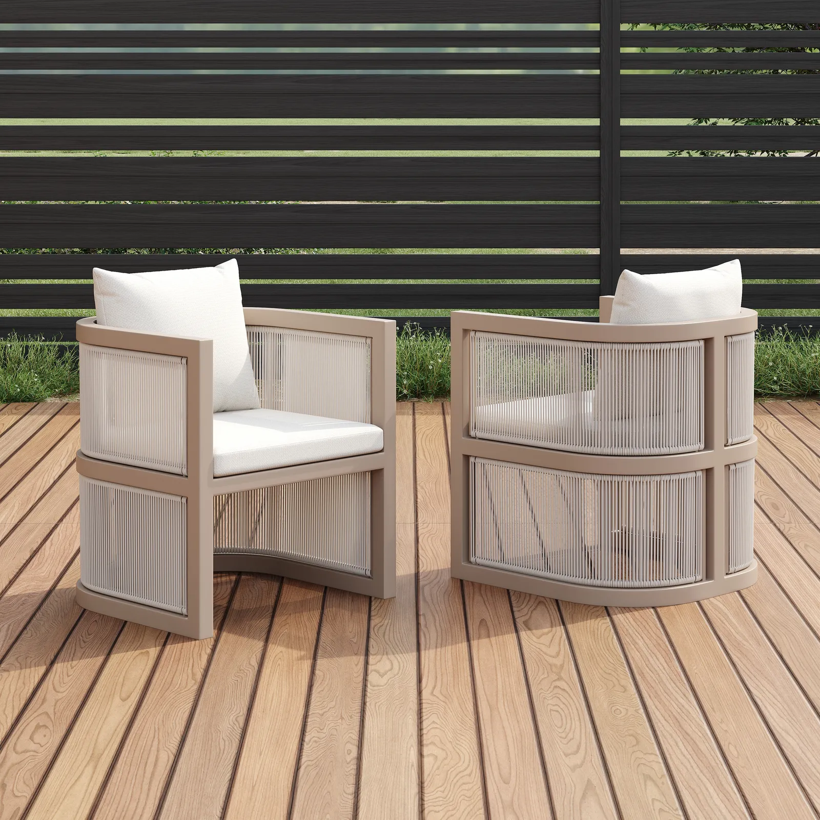 Wevara 2 Pieces Modern Aluminum & Ropes Outdoor Dining Chair Set in Sand & Oatmeal
