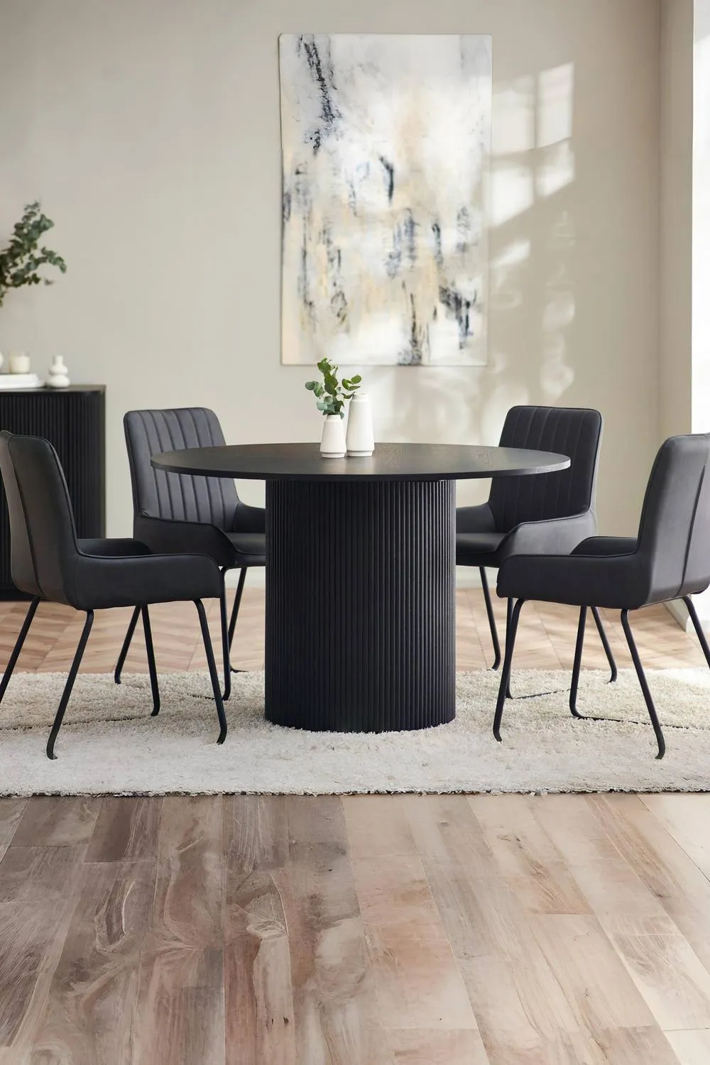 Julian Bowen Louis Fluted Round 4 Seater Dining Table in Black 2