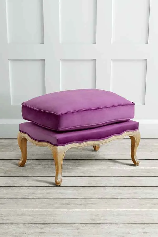 Le Notre French Vintage Style Shabby Chic Oak Stool  Purple