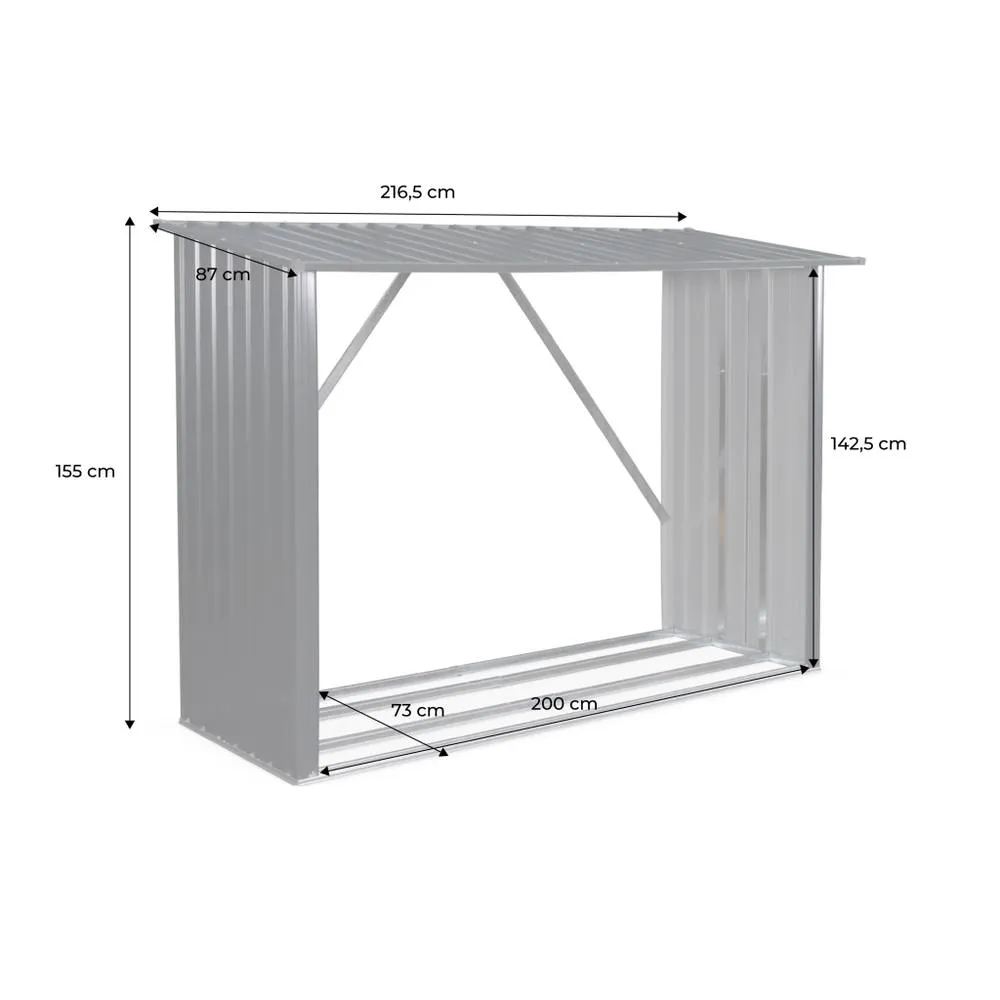 sweeek 80x215x155cm Firewood Storage Shed In Galvanised Steel in Dark Grey 5