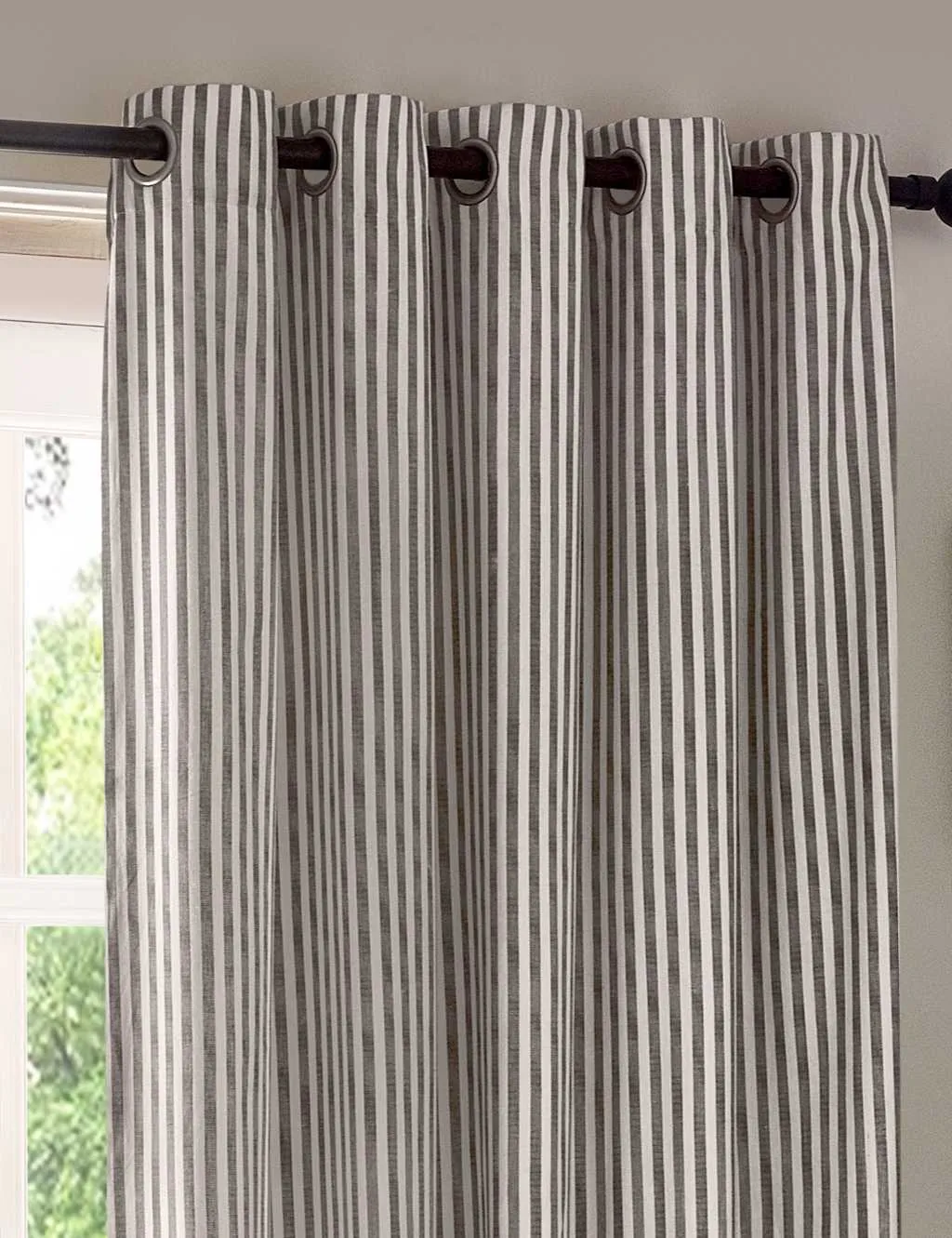 YARD Hebden Pure Cotton Striped Eyelet Curtains Grey Mix