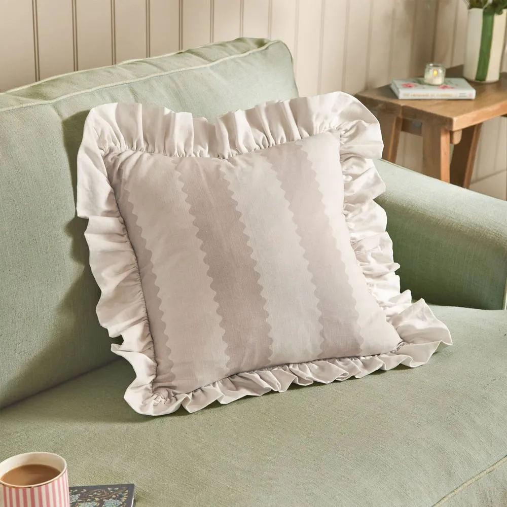 Wylder Birdie Stripe 100% Cotton Ruffle Cushion in Natural 1
