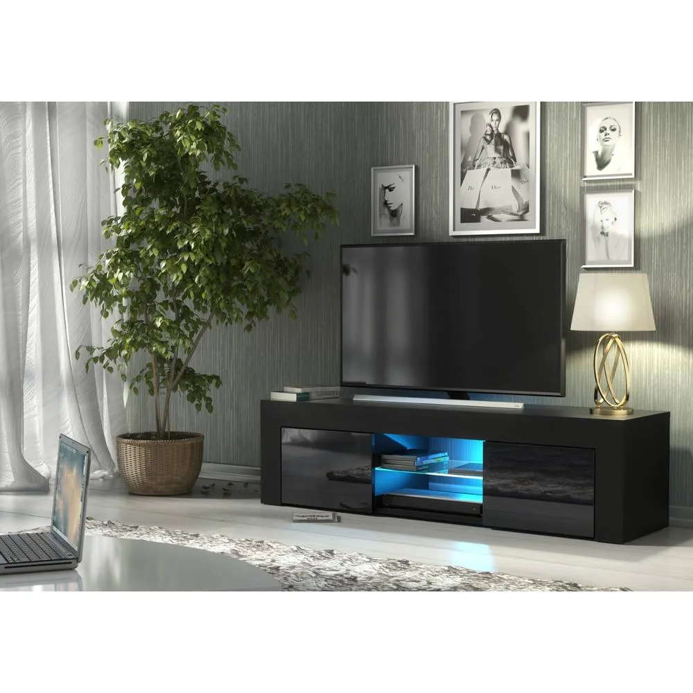 Creative Furniture Loom TV Unit 130cm - Black with Gloss Doors & LED Lights 6