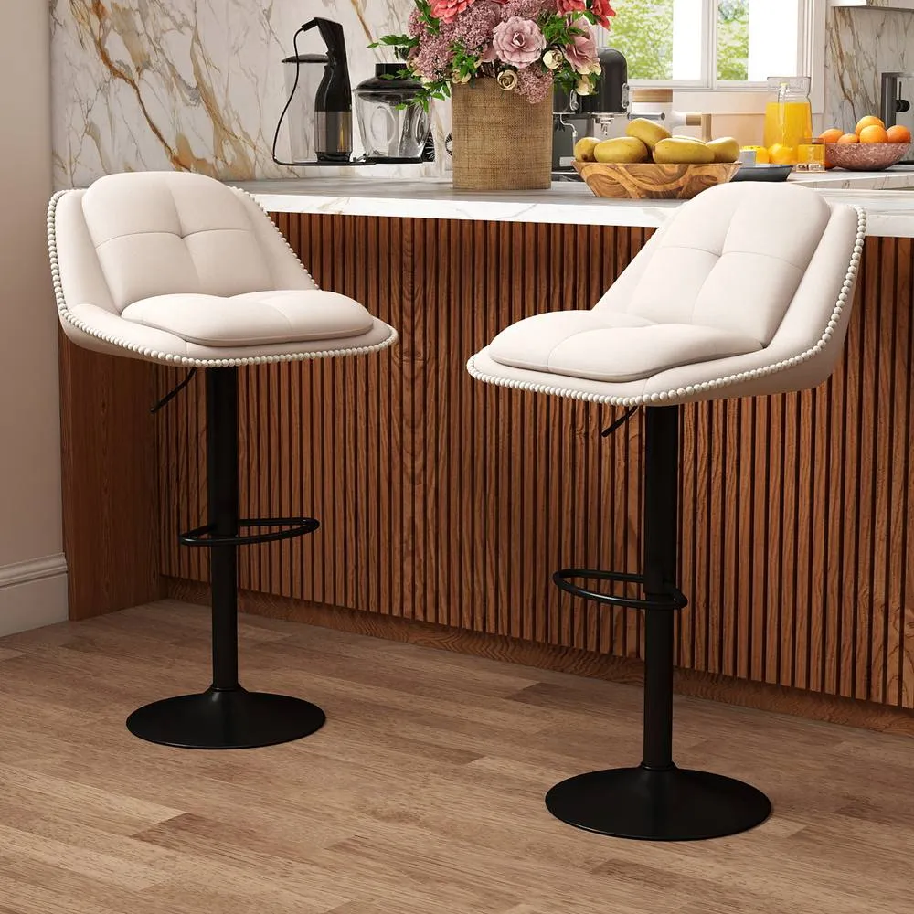 Costway Set of 2 Bar Stools Modern Adjustable Upholstered Barstools in White 5