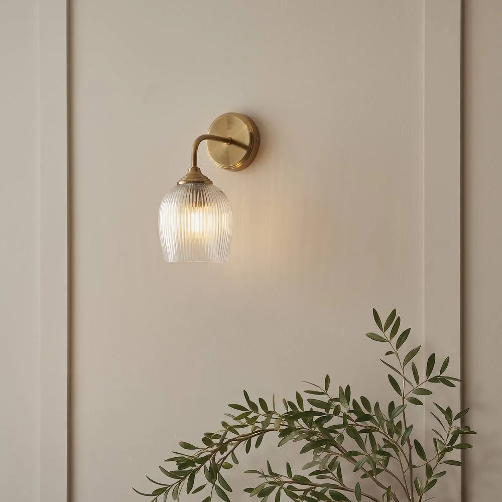 Netlighting Ashcroft Ribbed Dome Wall Lamp & Ribbed Glass E14 in Gold 2