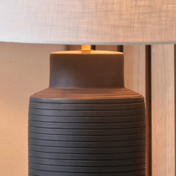 Sierra Tall Ribbed Terracotta and Linen Table Lamp 3