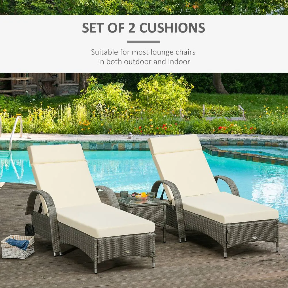 OUTSUNNY Set of 2 Sun Lounger Cushions ONLY, Replacement Cushions in Cream 3