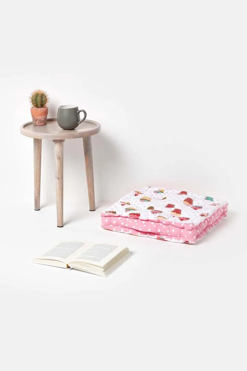 Homescapes Cotton Cup Cakes Floor Cushion in Pink 2