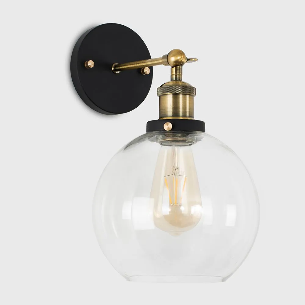 ValueLights Sheridan Pair of Industrial Clear Glass Bowl Gold Trim Black Wall Lights & LED Bulbs 4