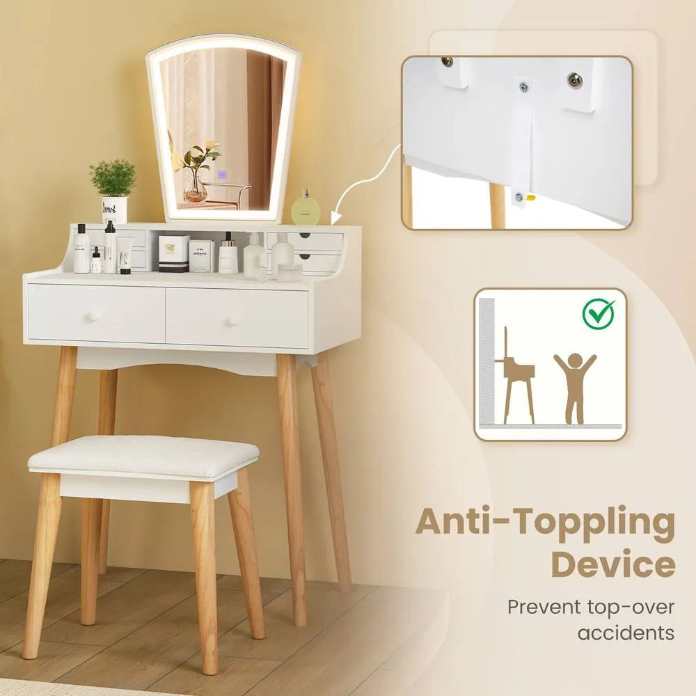 Costway Vanity Dressing Table & Chair Set Set w/Mirror & Lights-White in White 4