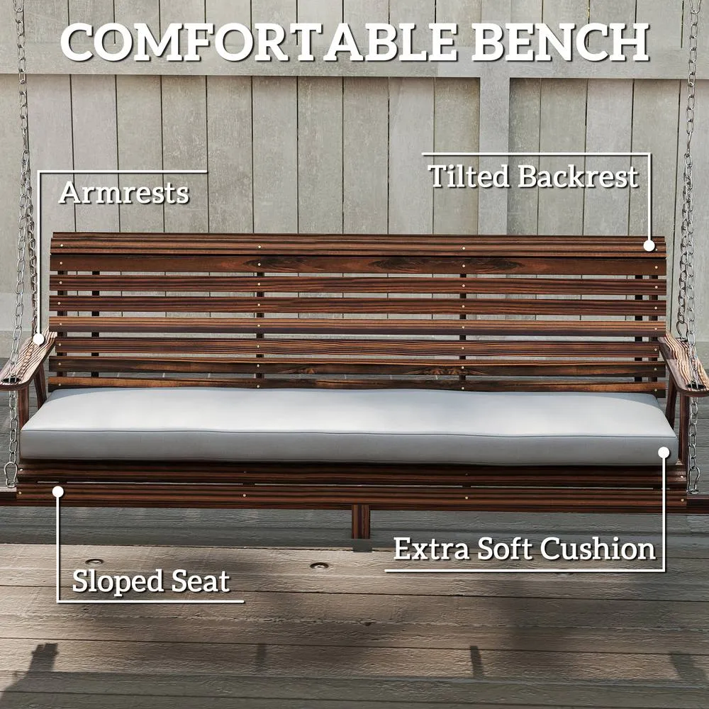 OUTSUNNY 3 Seater Wooden Garden Swing Seat Chair with Side Trays & Cushion in Grey 5