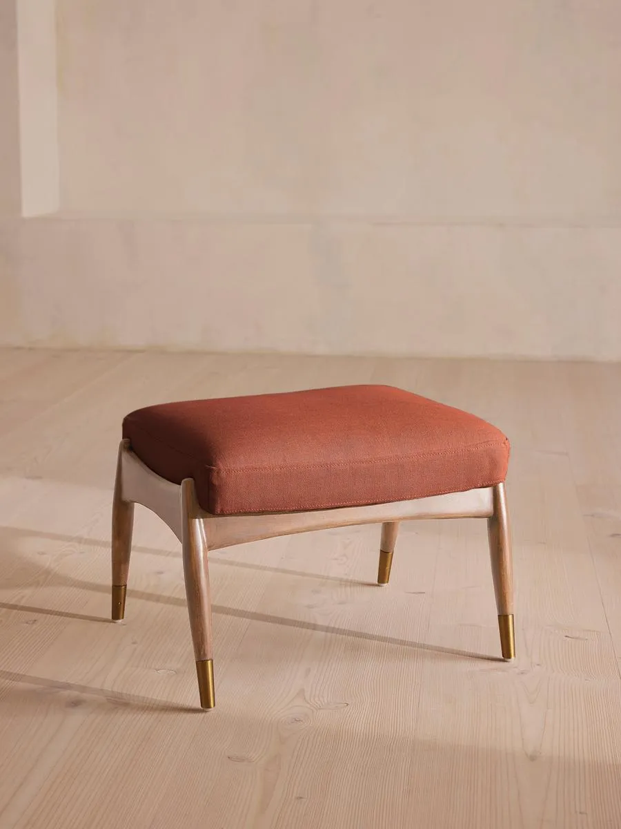 Theodore Oak Footstool, Linen, Sienna
