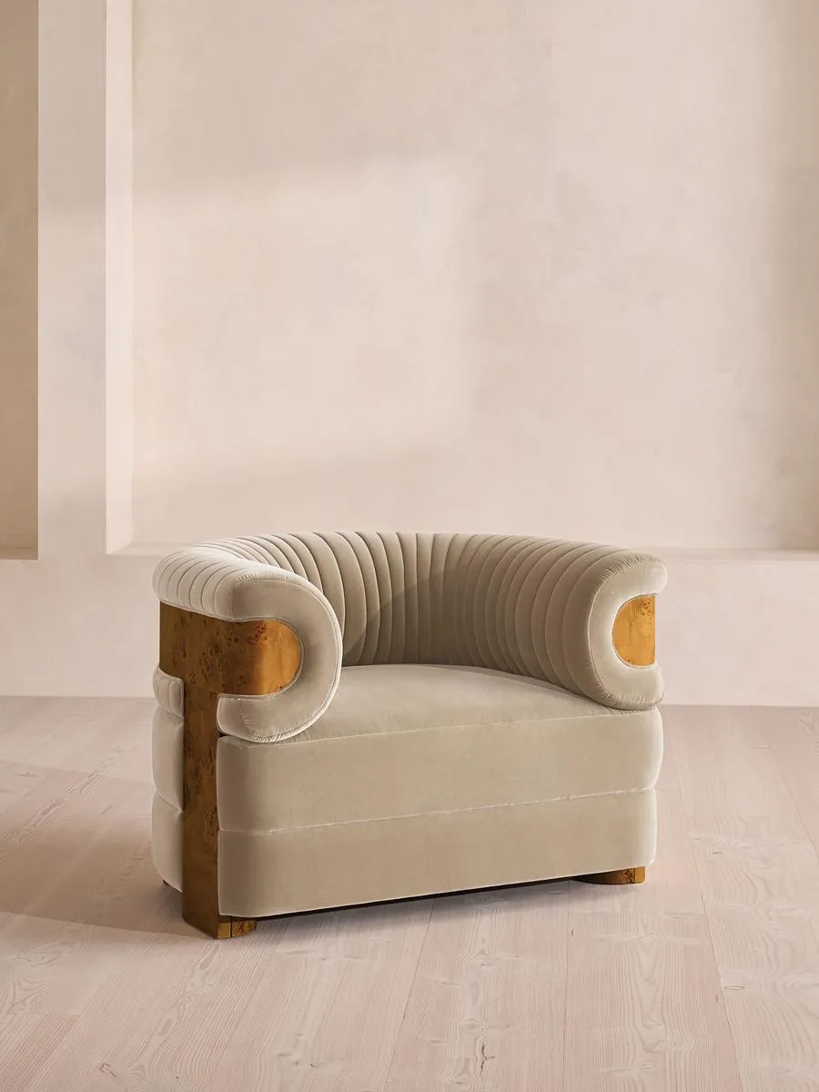 Caleb Armchair, Dark Burl, Velvet, Oyster