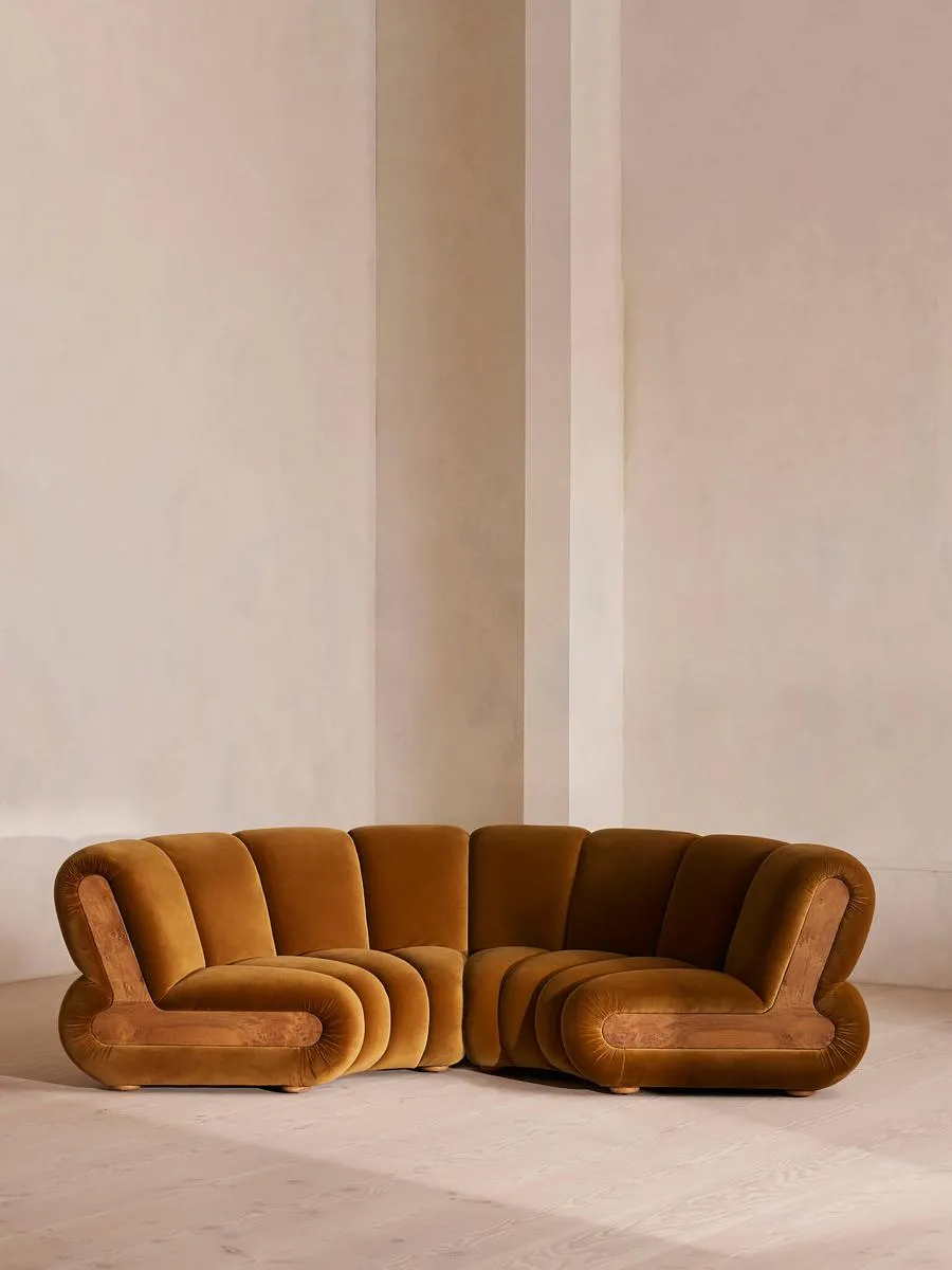 Noelle Modular Curved Sofa, Four Seater, Velvet, Mustard