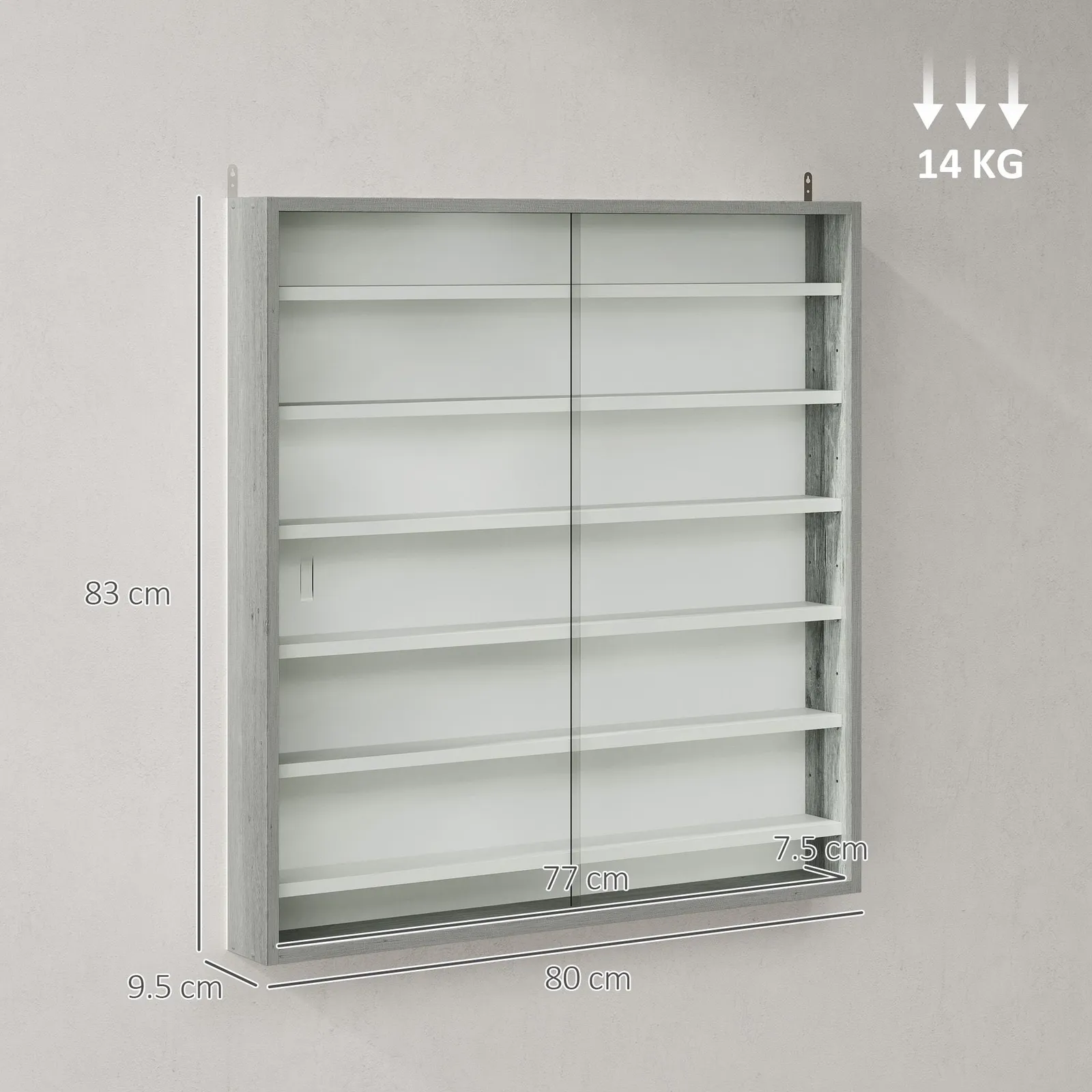 HOMCOM 7-Tier Wall Display Cabinet w/ Shelves Glass Doors in Grey 3