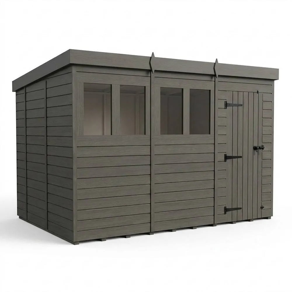 Buttercup Farm 15ft x 10ft Composite Pent Garden Shed Single Door With Windows in Grey