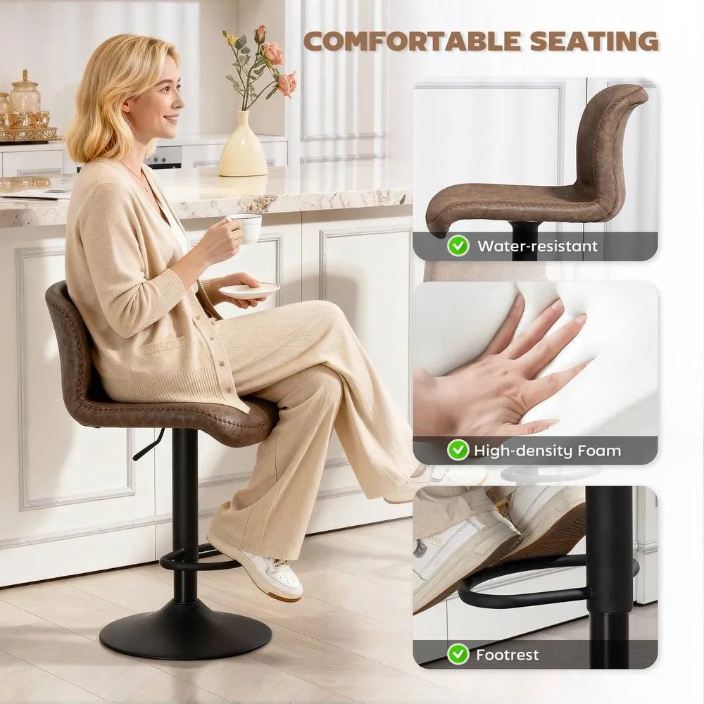 HOMCOM Barstools Set of 2, Dining Stools with Backrest & Footrest in Brown 5