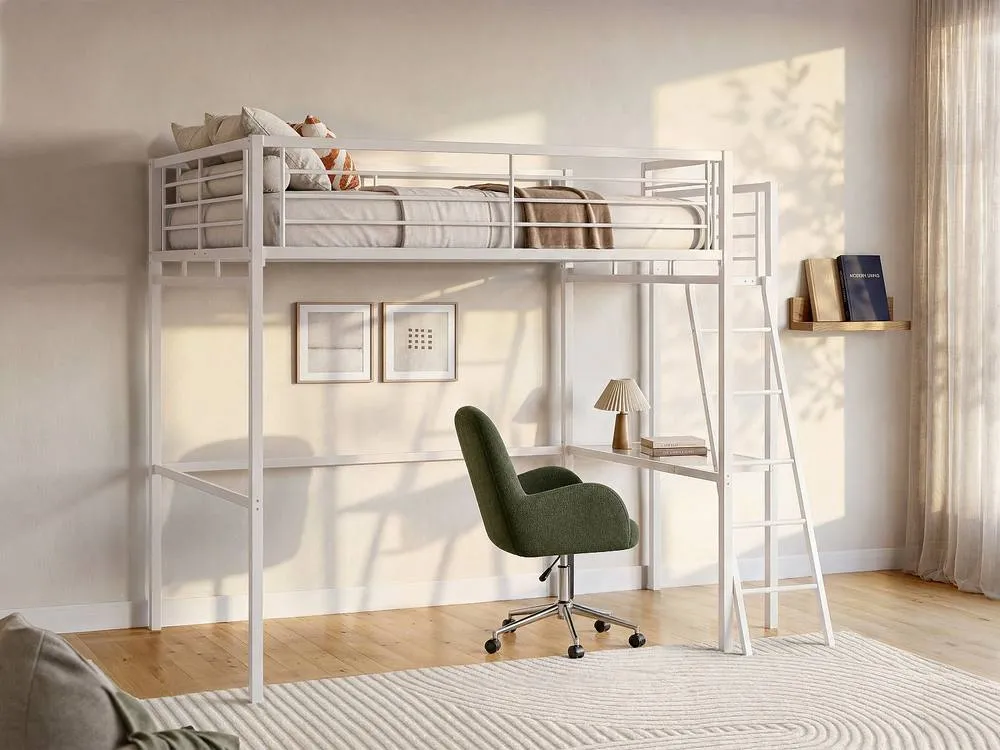 Vente-unique High Sleeper Bed 140 X 190 Cm - Desk Platform - White - CASUAL II 3