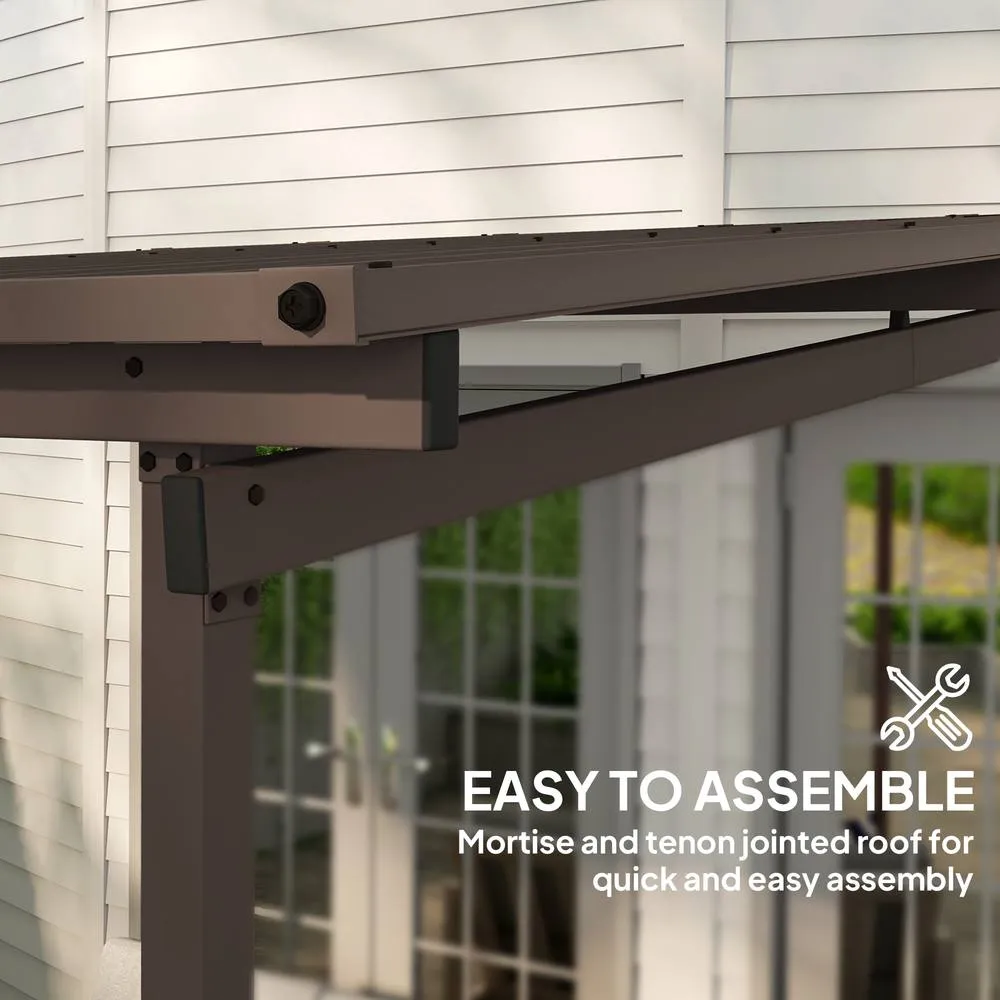 OUTSUNNY 3 x 3(m) Waterproof Metal Pergola Easy to Assemble Lean to Pergola in Brown 5