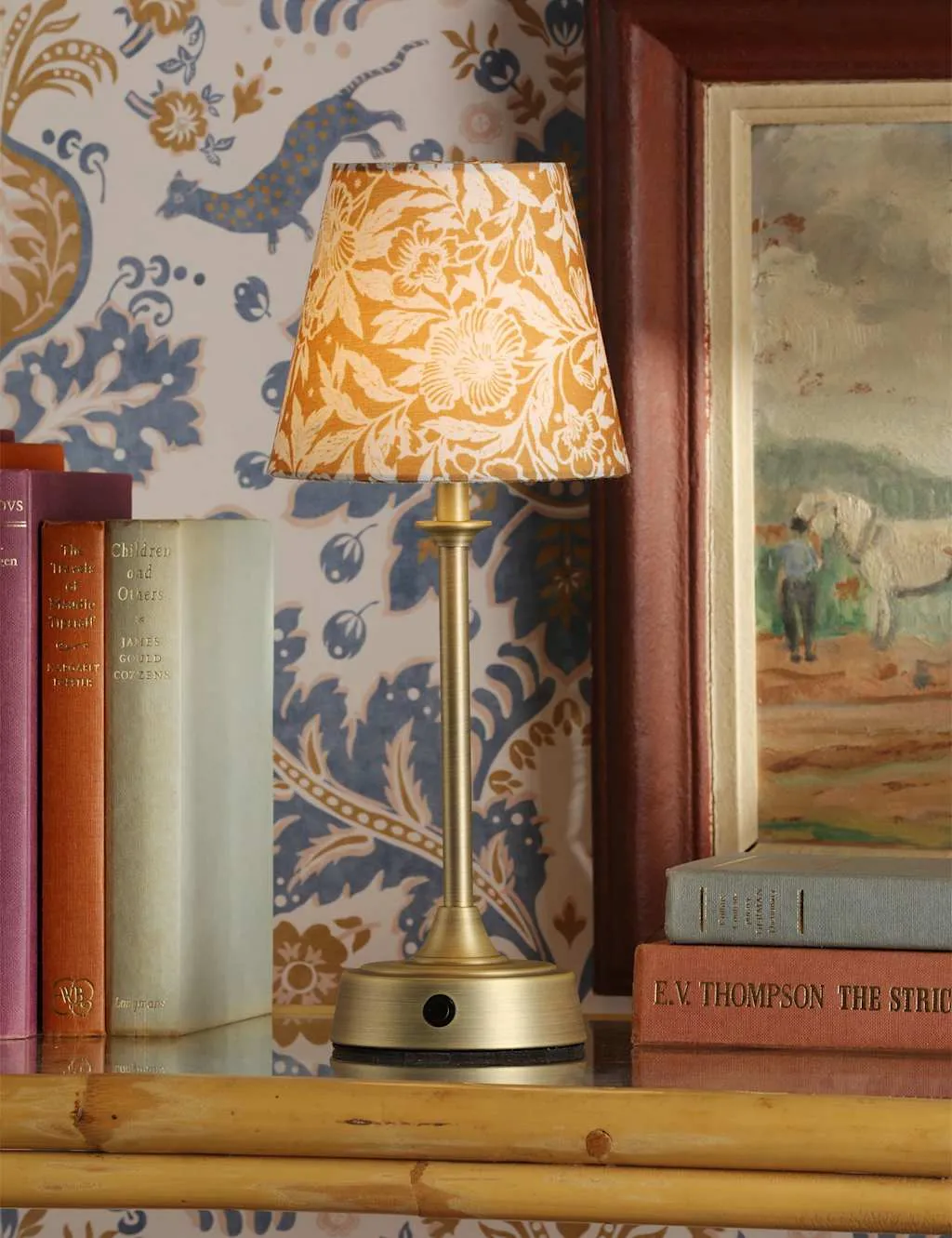 Joules Home Lighting Apsley Rechargeable Metal Floral Table Lamp Antique Brass