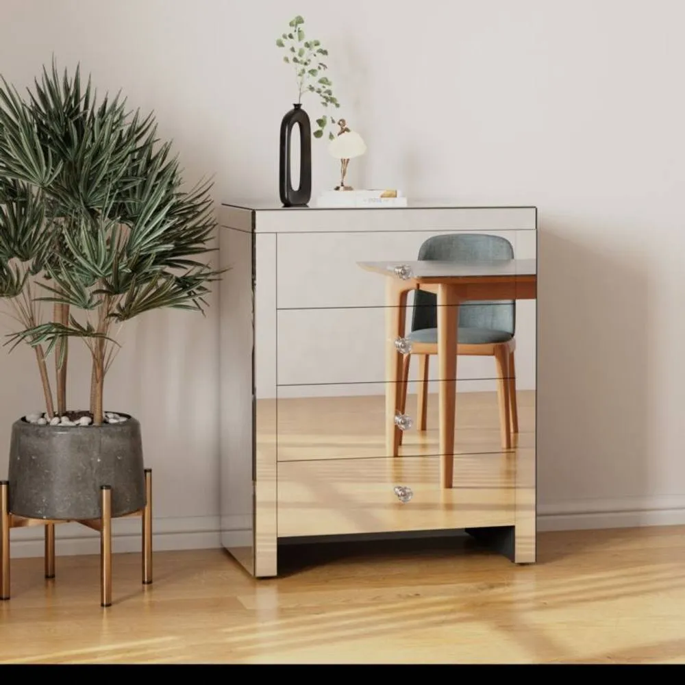 Comfy Living Ltd Mirrored 4 Drawer Chest Of Drawers in Silver 2