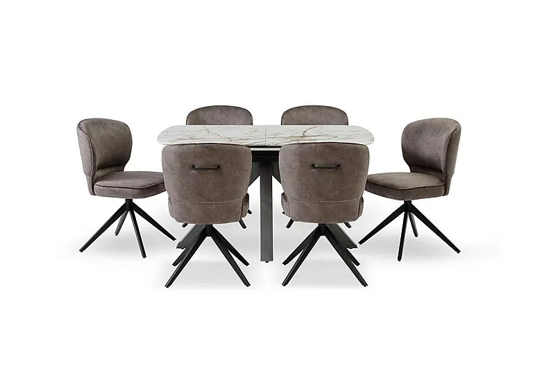 Imperium Pop Up Extending Dining Table and 6 Fabric Swivel Chairs - 140-cm - Chocolate - In Time for Christmas