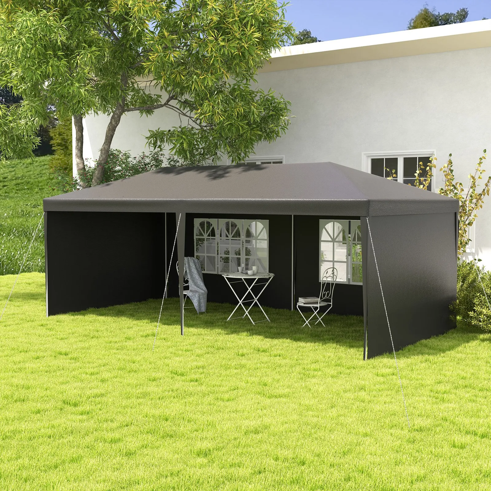OUTSUNNY 6m x 3m Garden Gazebo Marquee Canopy Party Tent Canopy Patio in Dark Grey 1