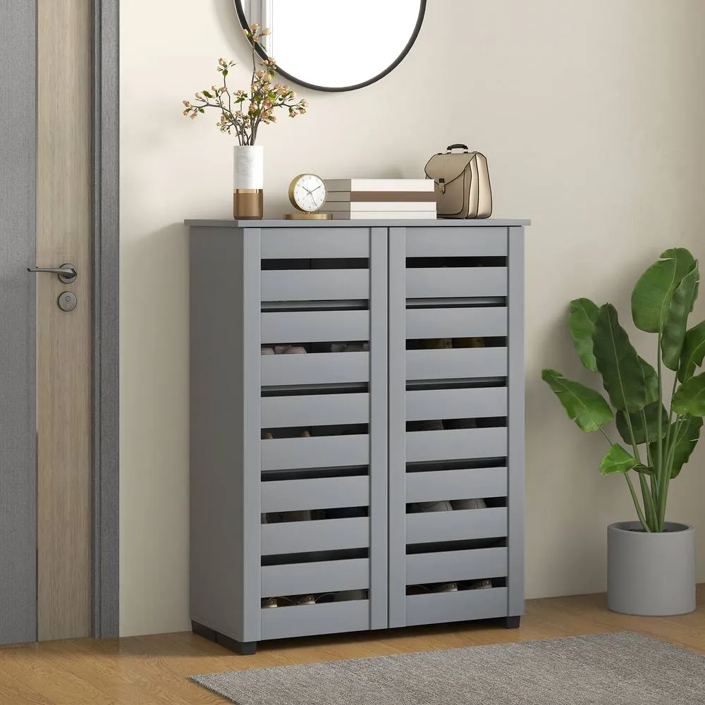 HOMCOM Shoe Storage Cabinet with Slatted Doors for 15 Pairs of Shoes in Dark Grey 1