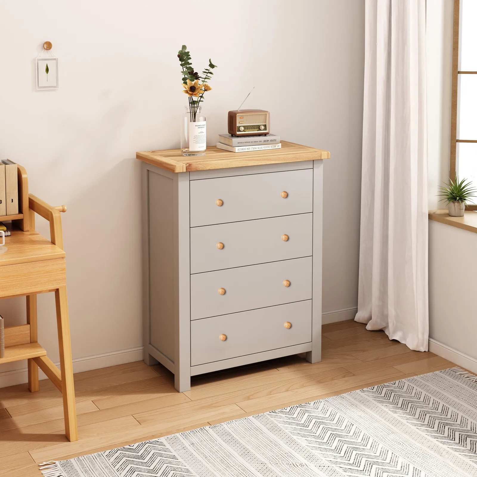 Cabinet Bits Argenta 4 Drawer Chest of Drawers Wood Knob in Light Grey
