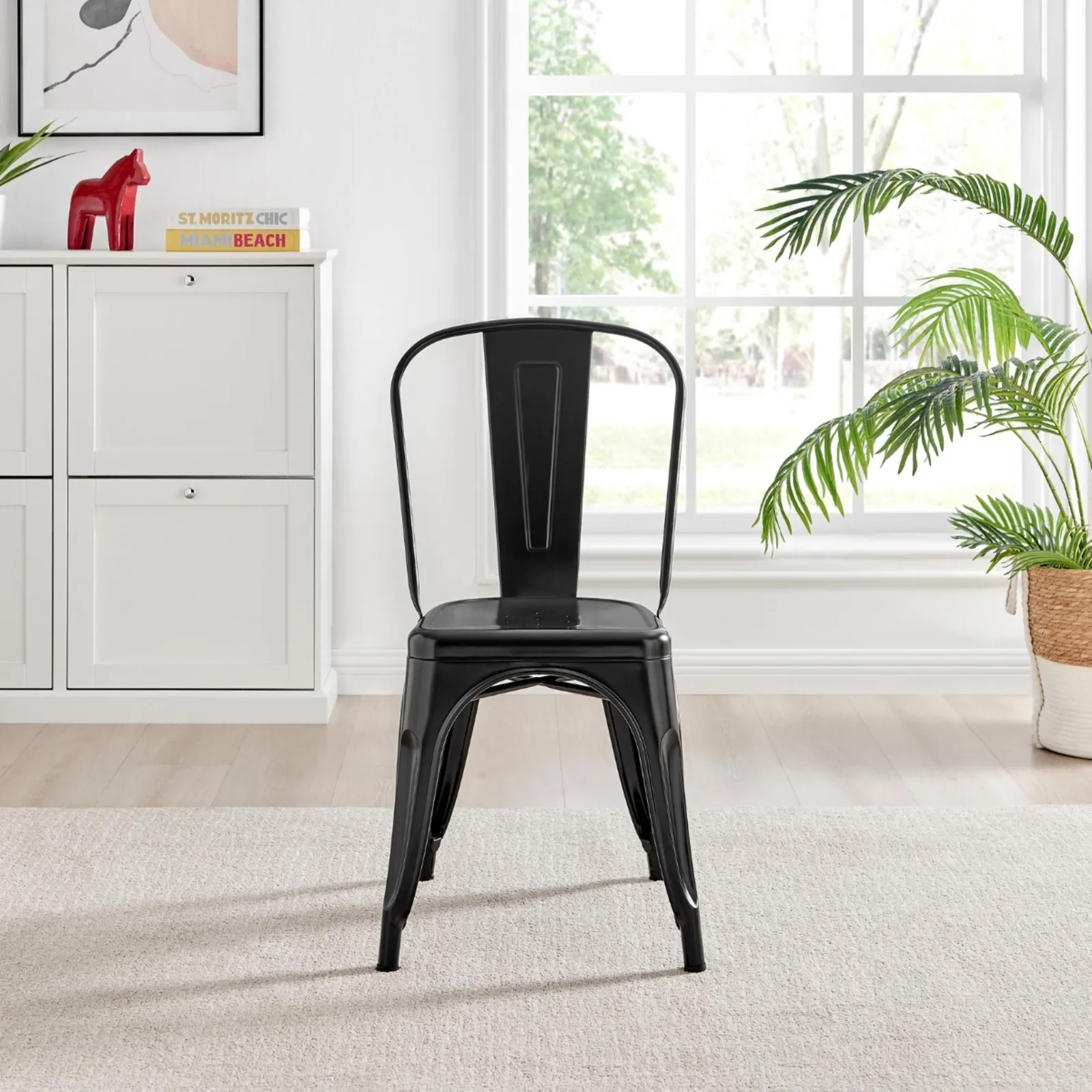 FurnitureboxUK Set of 2 Colton Industrial Steel Stackable Tolix Style Dining Chairs in Black 5