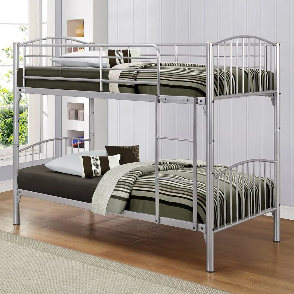 Corfu Silver Finish Metal Bunk Bed Frame - 3ft Single