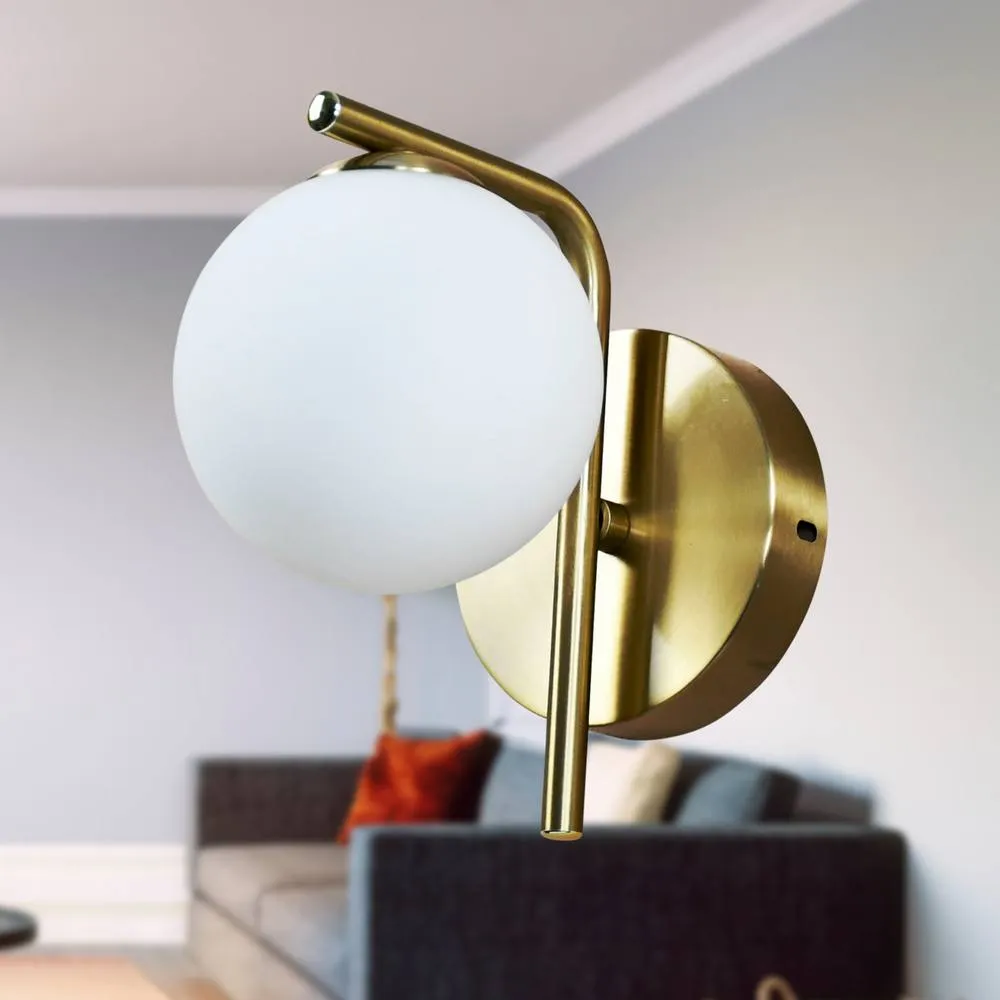 First Choice Lighting Set of 2 Grosvenor - Satin Brass Wall Lights with Glass Globes in Gold 6