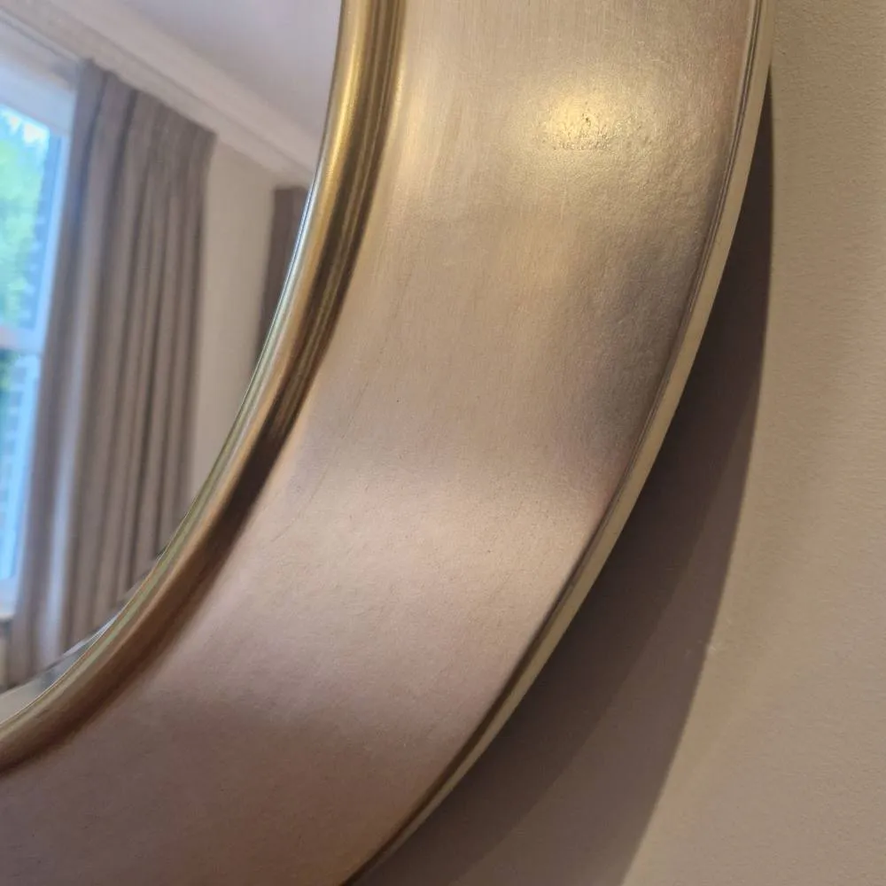 Yearn Mirrors Ava Metallic Silver Round Bevelled Mirror Gold Trim 5