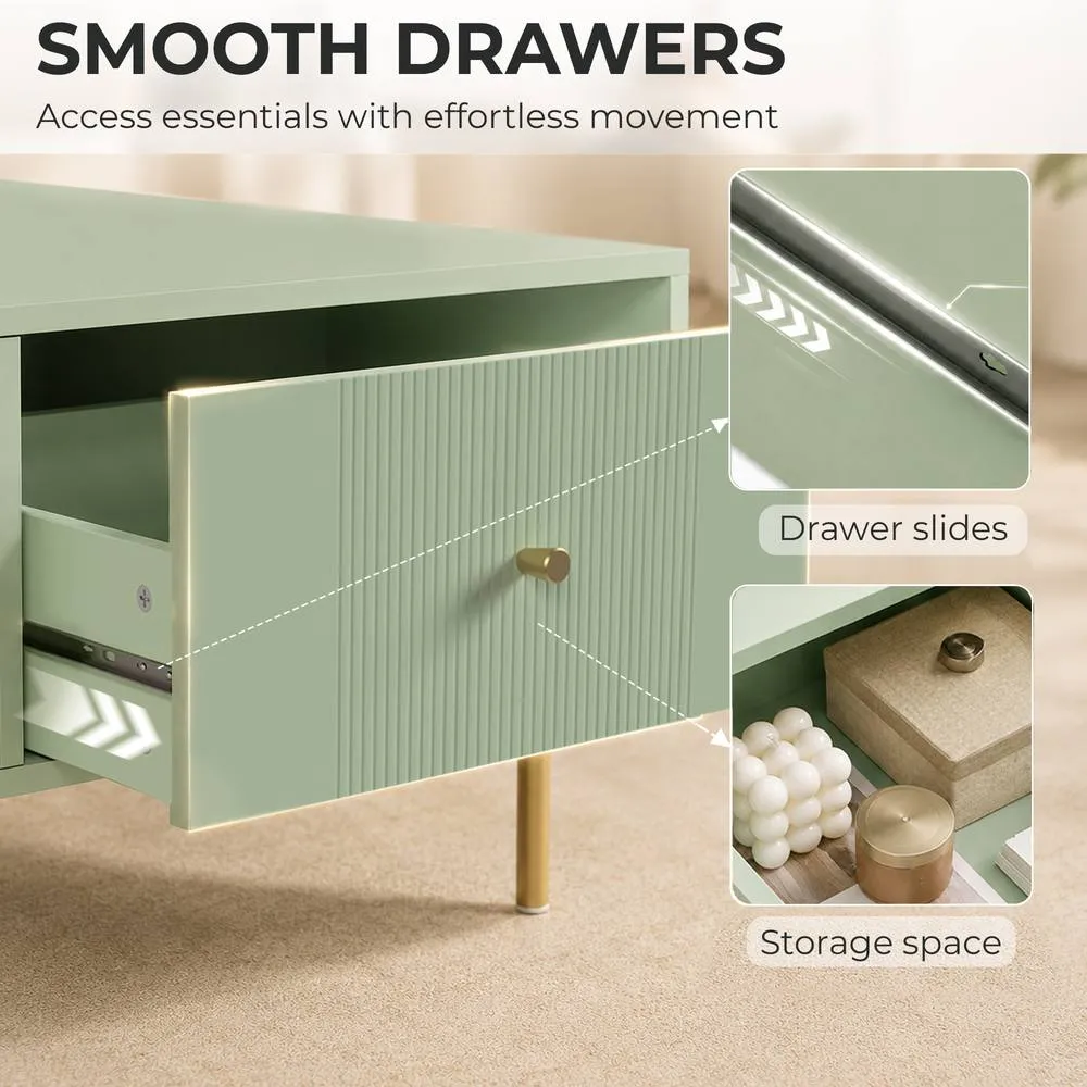 HOMCOM Coffee Table with 2 Drawers & legs for Living Room, Light Green 5