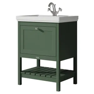 Bayswater Hartleigh Hunter Green Traditional Freestanding Vanity Unit & 1 Tap Hole Traditional Recessed Basin - 600mm 2