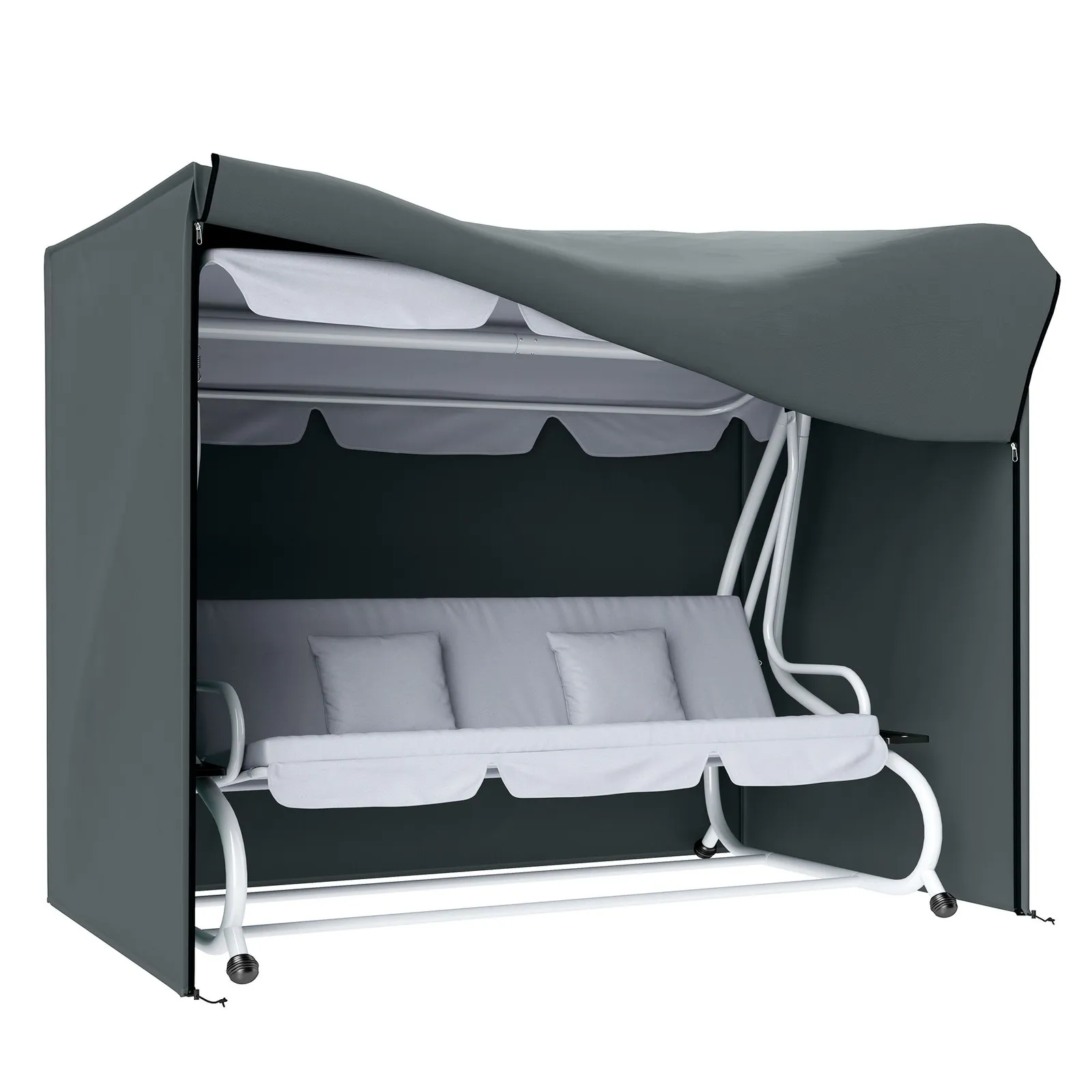 OUTSUNNY 3 Seater Garden Swing Cover, Windproof & Anti-UV, Grey 2