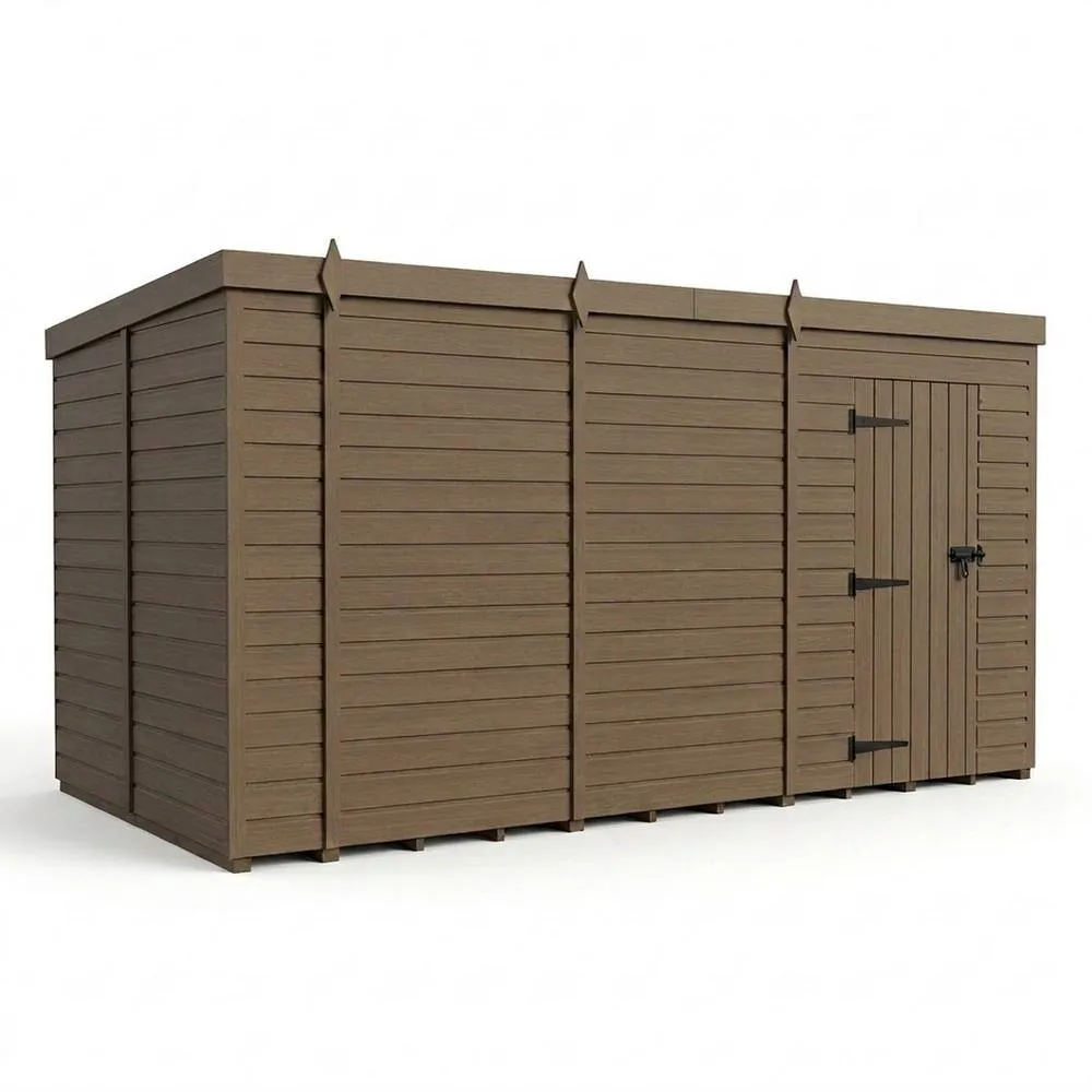 Buttercup Farm 16ft x 10ft Composite Pent Garden Shed Single Door No Windows in Brown