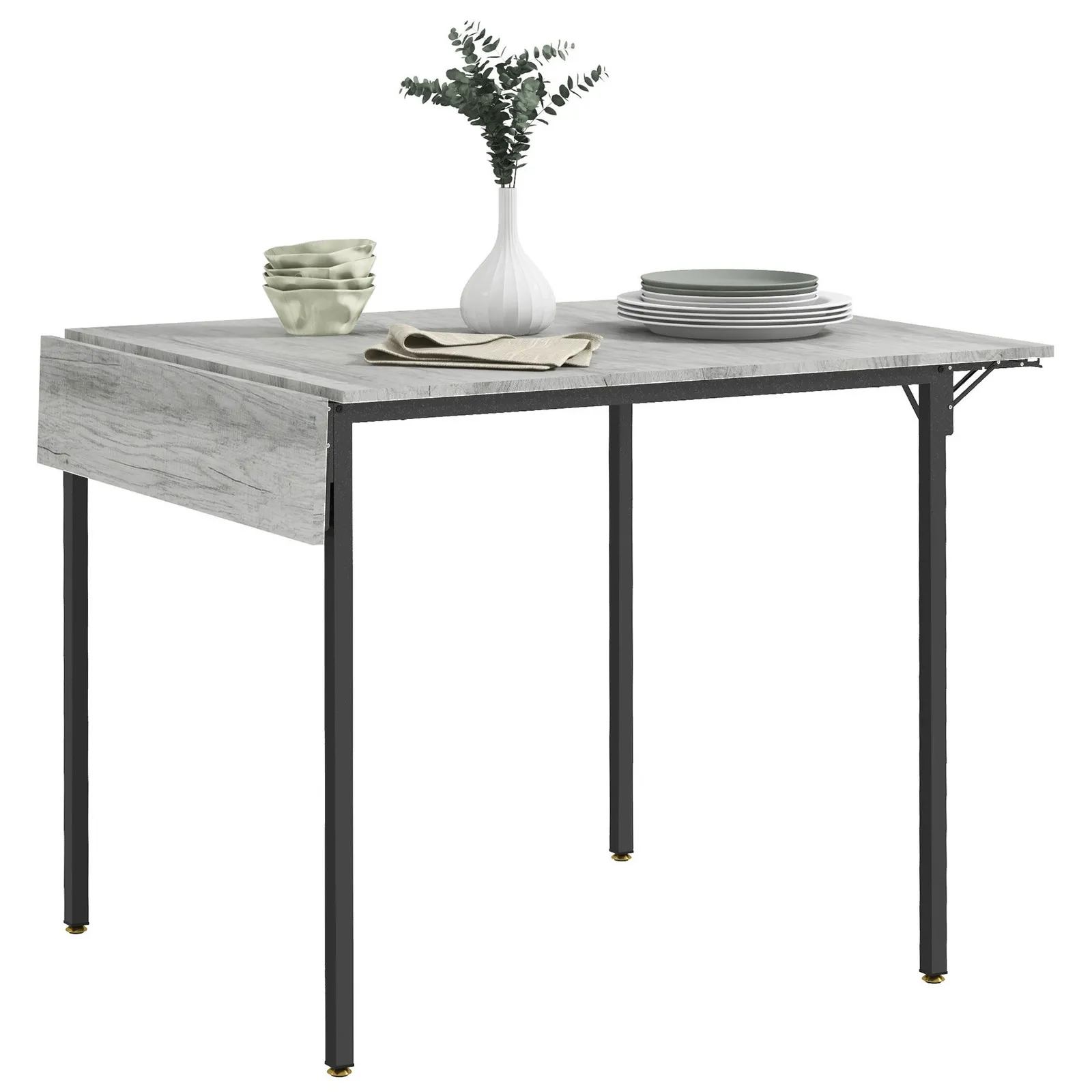 HOMCOM Folding Dining Table, Drop Leaf Table for 2-4 People, Grey 2