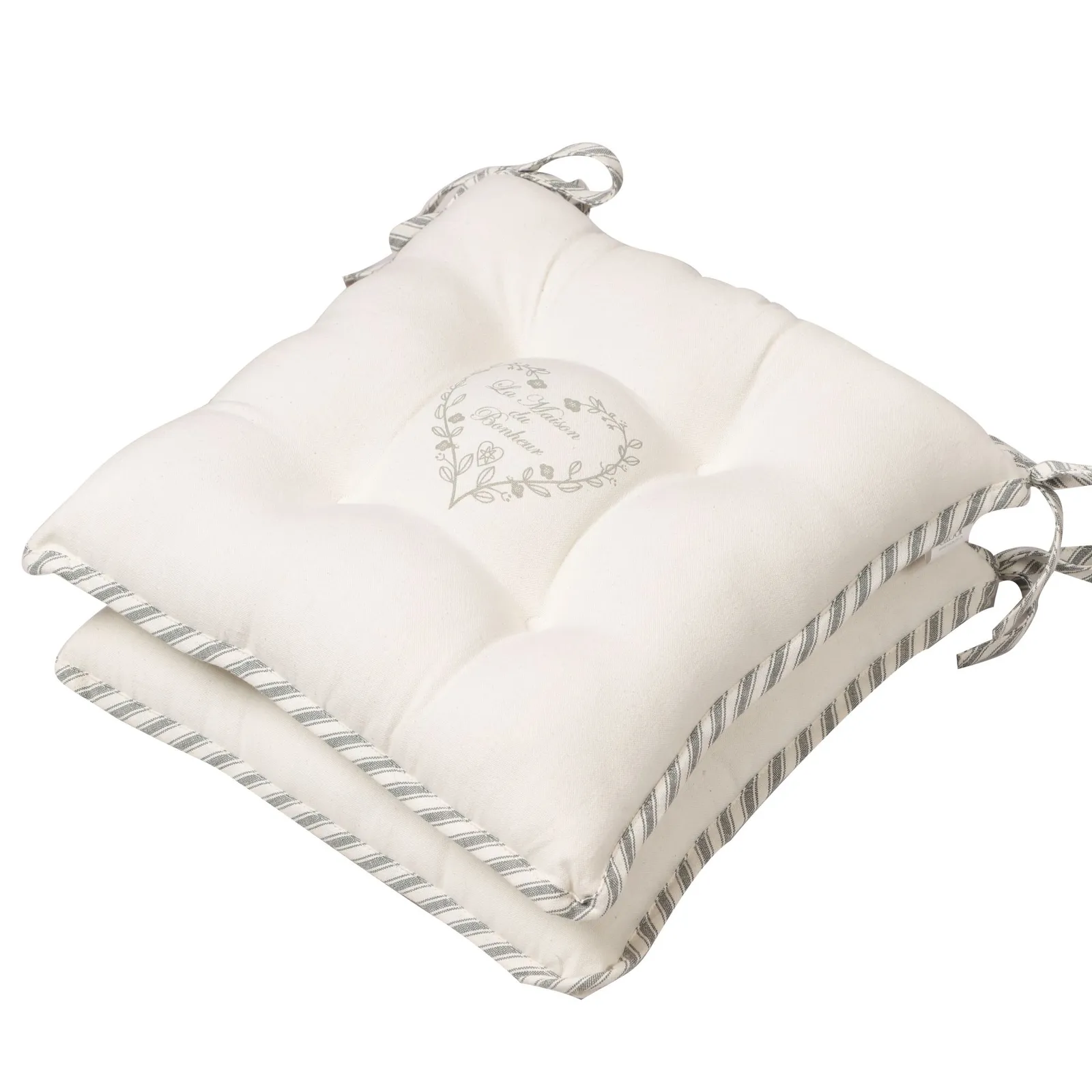 Dibor Set of 2 Vintage Love Heart Print Indoor Outdoor Chair Seat Pad Garden Furniture Cushions L40cm x W40cm in Grey 2