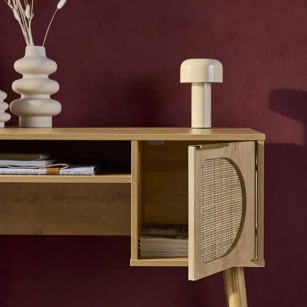 sweeek 2-drawer wooden & cane effect desk in Beige 5