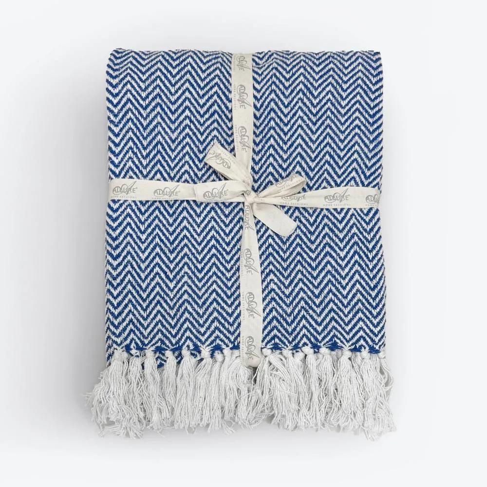 Allure Bath Fashions Chevron Herringbone Sofa Throw Blanket - 100% Cotton in Blue