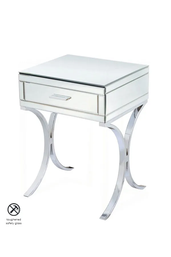 Aurelia Mirrored & Chrome Bedside Table