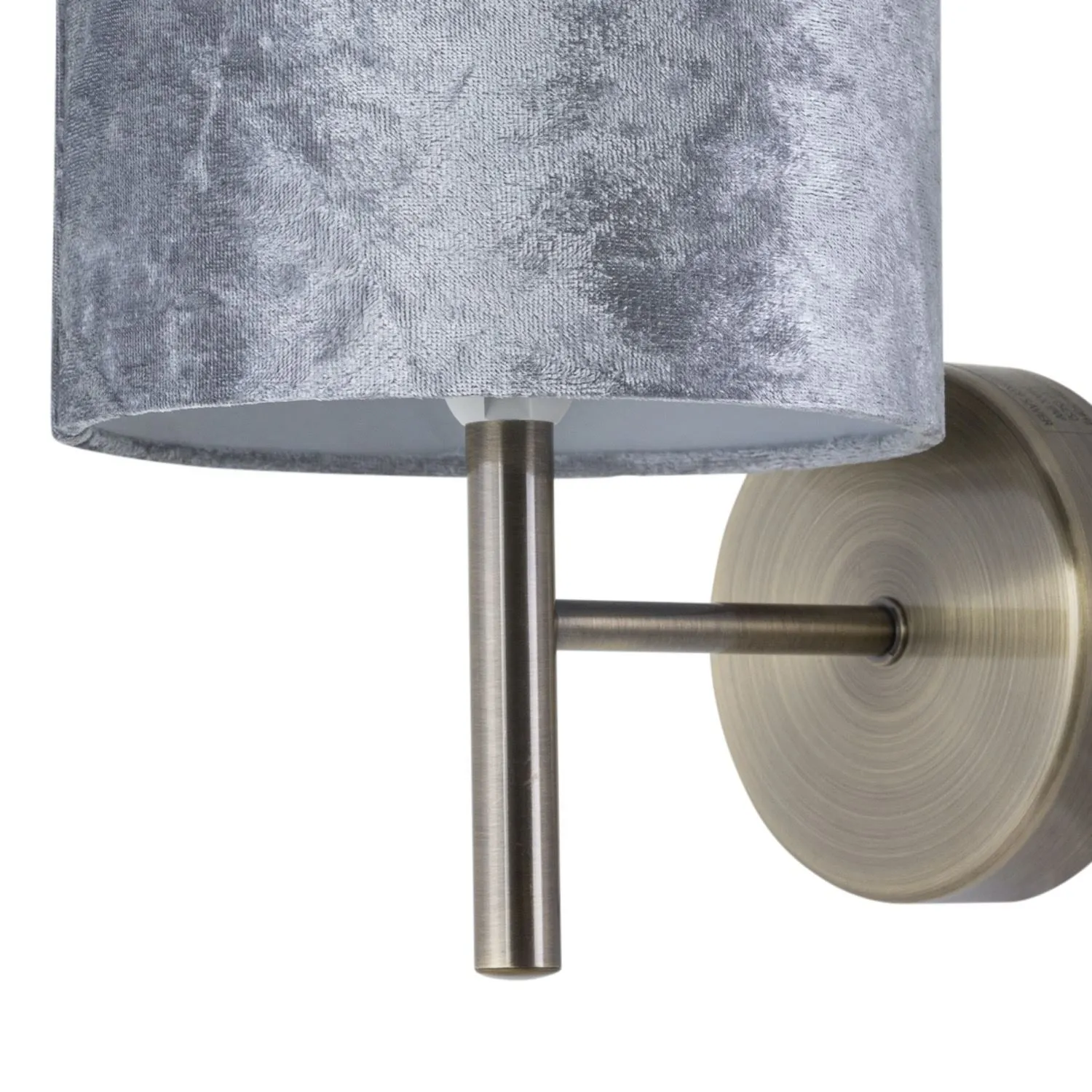 First Choice Lighting Set of 2 Brea - Antique Brass Wall Lights with Grey Velvet Shades in Gold 3