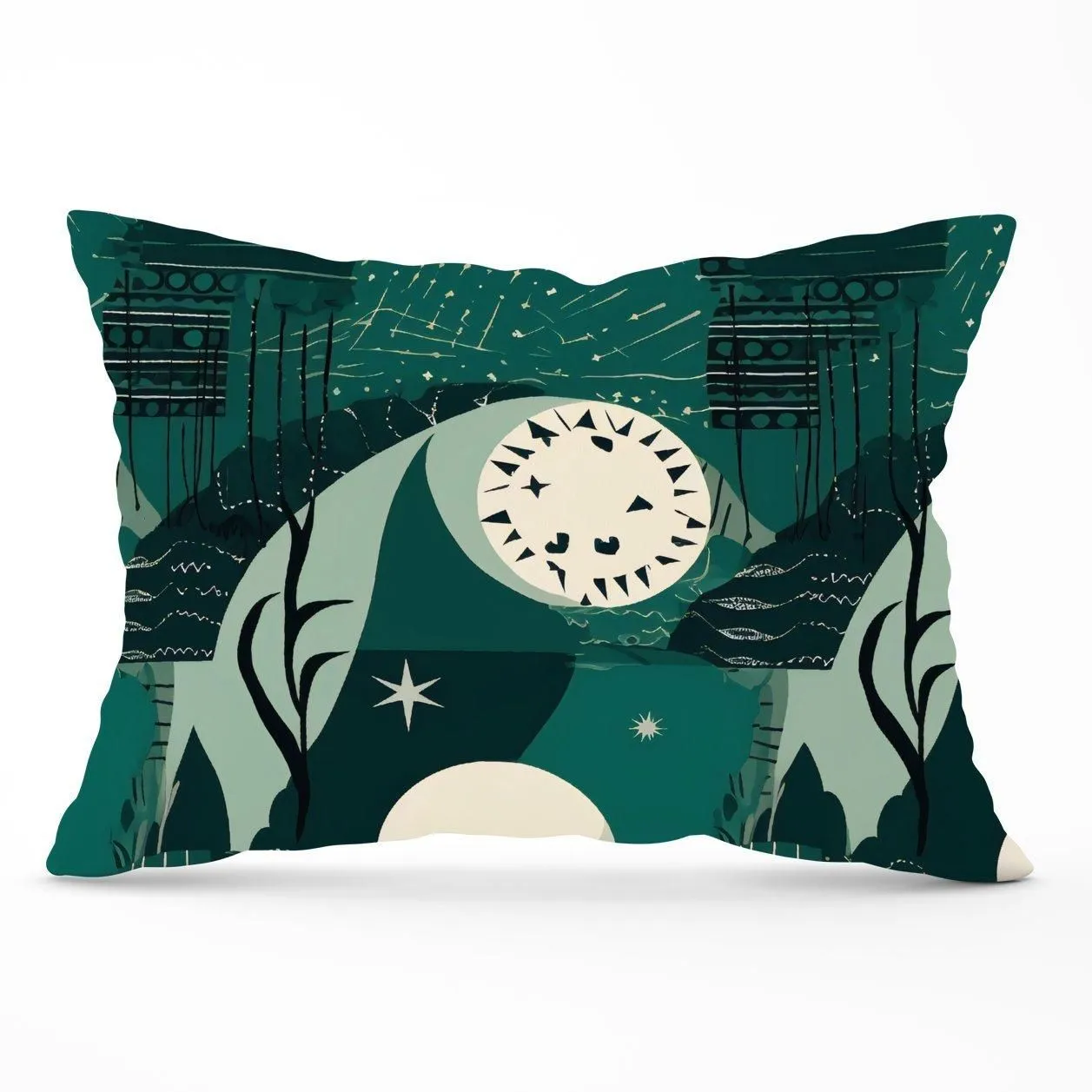 Warren Reed - Designer Abstact Green Cream Moon & Stars Cushions