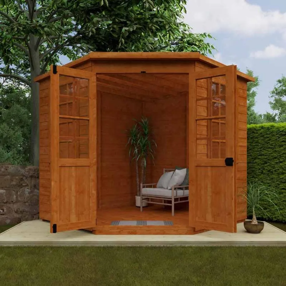 Buttercup Farm 7 x 7 Feet Pentagon Cornerhouse 12mm Shed - Solid Wood/Softwood/Pine in Burnt Orange 3